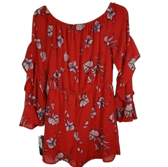 Heart Soul~Size L~Red White Blue Print Floral Long Sleeve Romper NWT - Picture 9 of 11